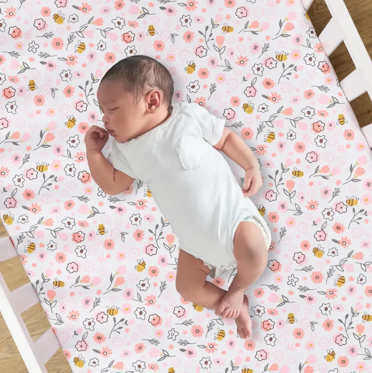 Lambs & Ivy Little Garden 100% Cotton Pink Floral Fitted Crib/Toddler Sheet