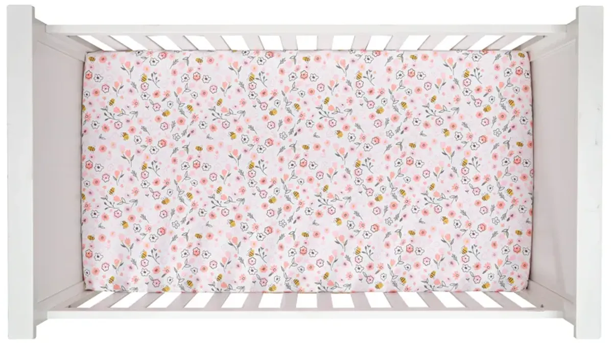 Lambs & Ivy Little Garden 100% Cotton Pink Floral Fitted Crib/Toddler Sheet