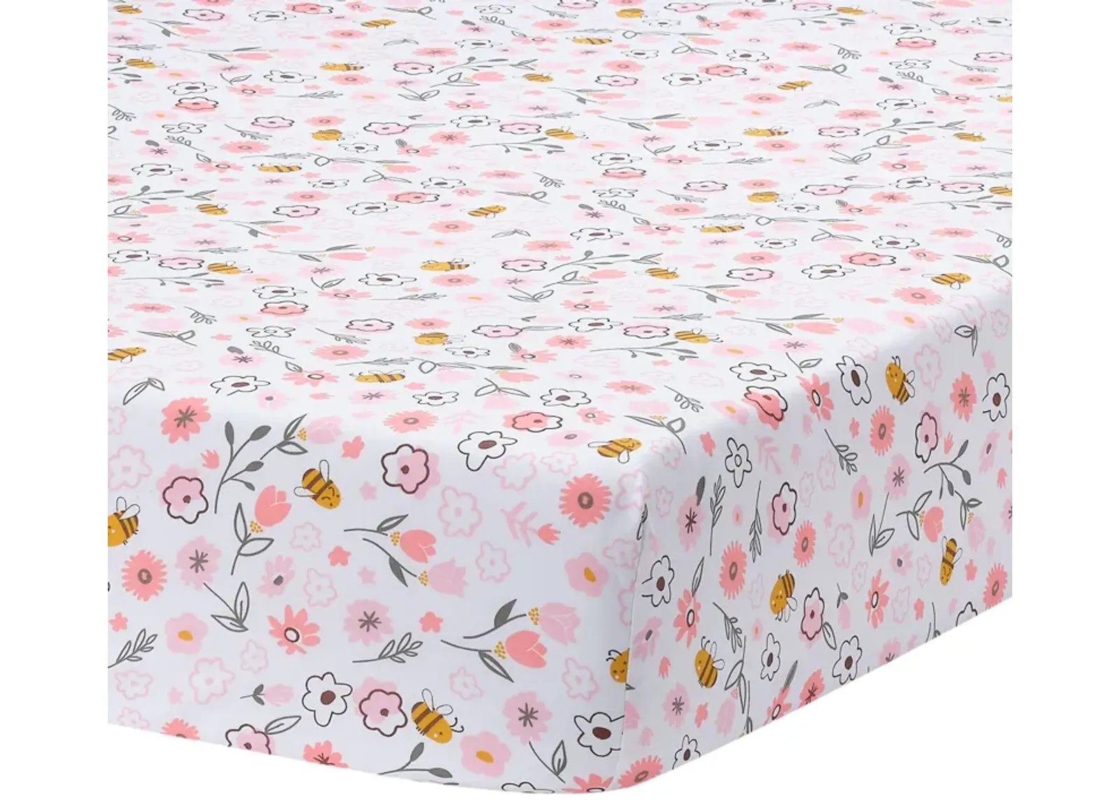 Lambs & Ivy Little Garden 100% Cotton Pink Floral Fitted Crib/Toddler Sheet