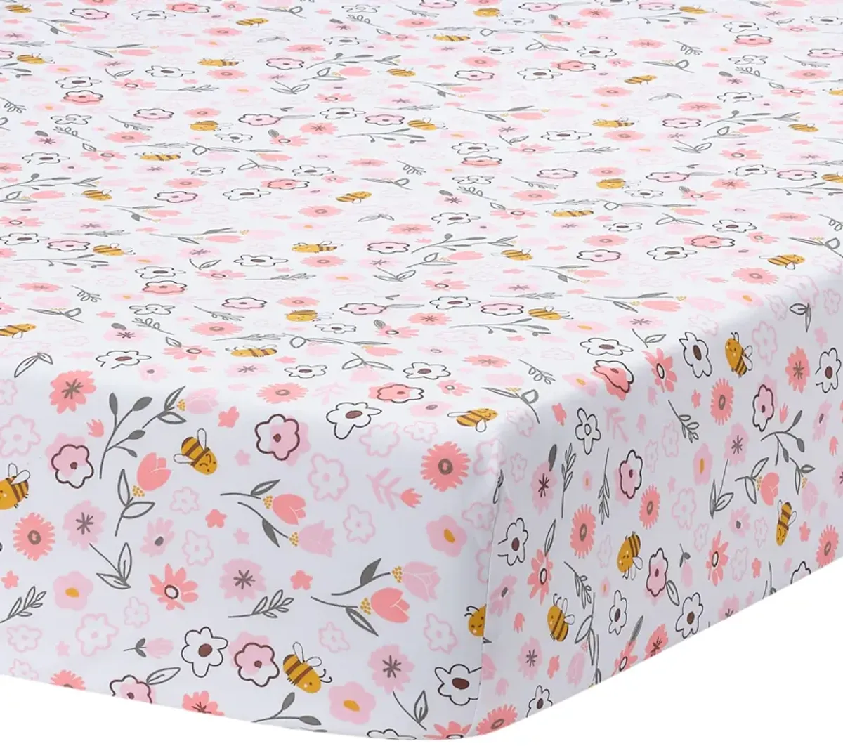 Lambs & Ivy Little Garden 100% Cotton Pink Floral Fitted Crib/Toddler Sheet