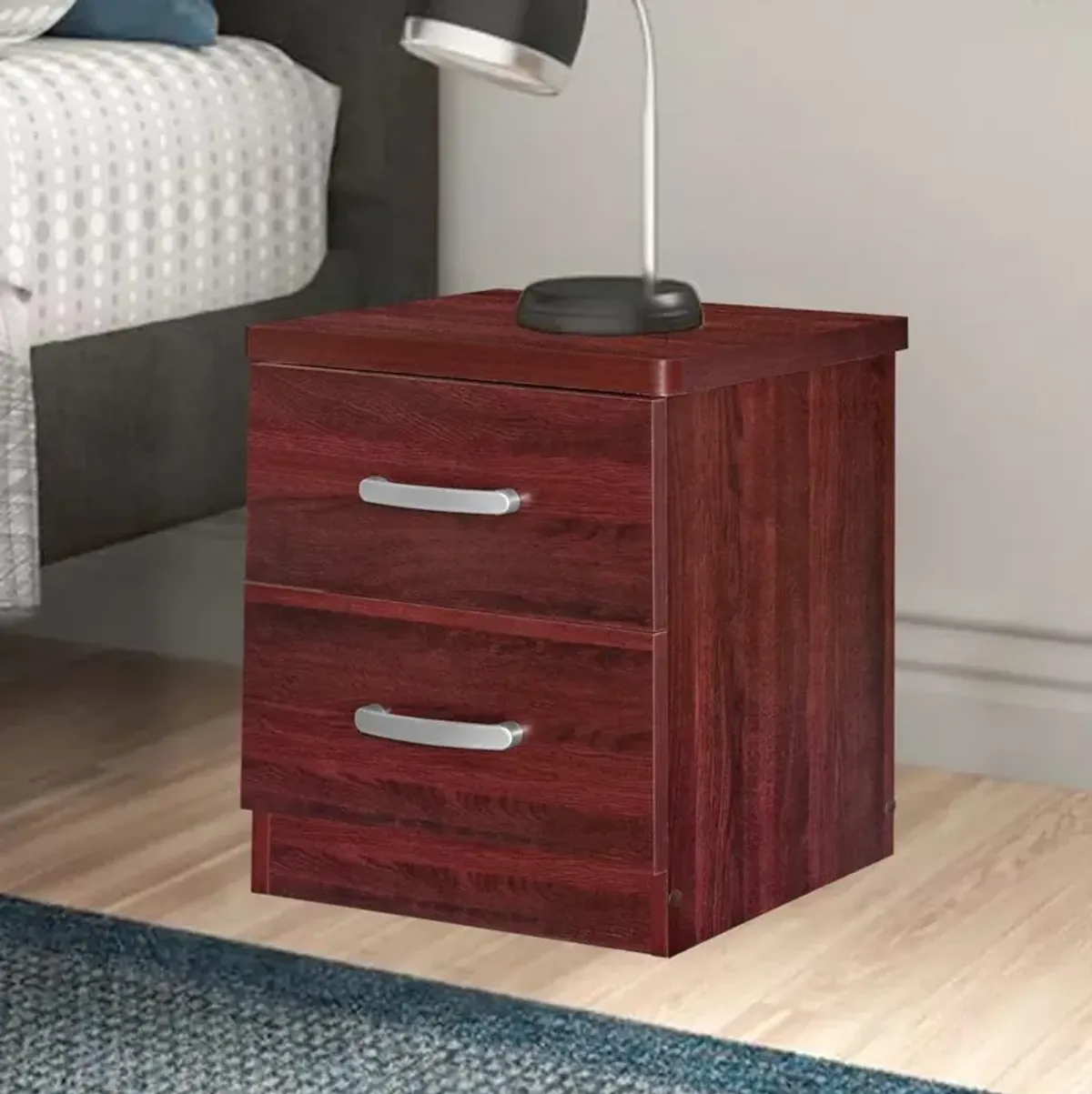 Better Home Products Cindy Faux Wood 2 Drawer Nightstand in Mahogany