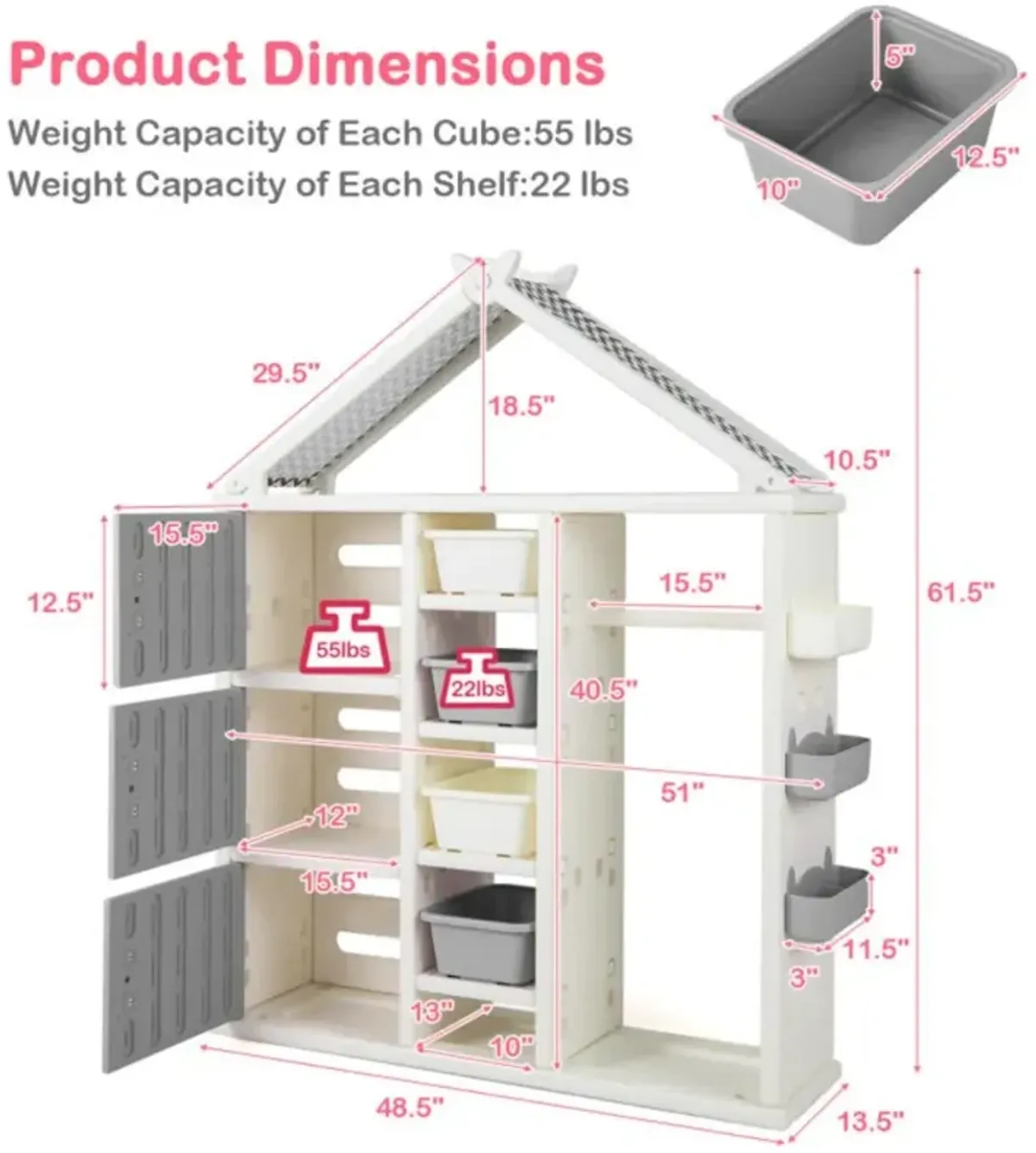 Hivvago Kids Costume Storage Closet with Storage Bins and Shelves and Side Baskets for Kids Room