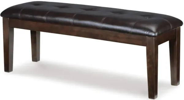 Hado Dining Bench, 49 Inch, Tufted Faux Leather Seat, Dark Brown - Benzara