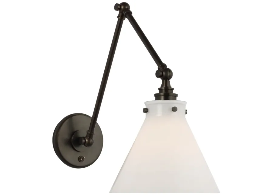 Parkington Double Library Wall Light in Bronze with White Glass