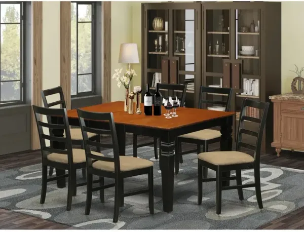 7 Pc Dining set with a Dining Table and 6 Kitchen Chairs in Black