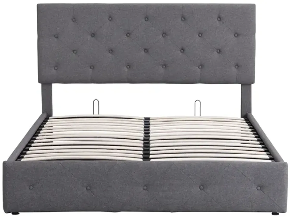 Queen Size Upholstered Platform Bed With A Hydraulic Storage System