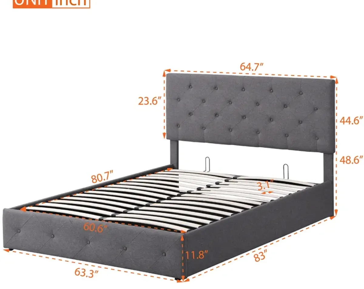 Queen Size Upholstered Platform Bed With A Hydraulic Storage System