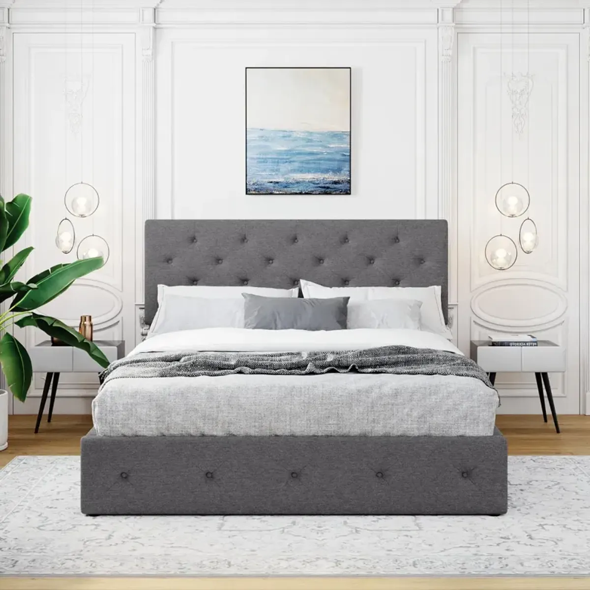 Queen Size Upholstered Platform Bed With A Hydraulic Storage System