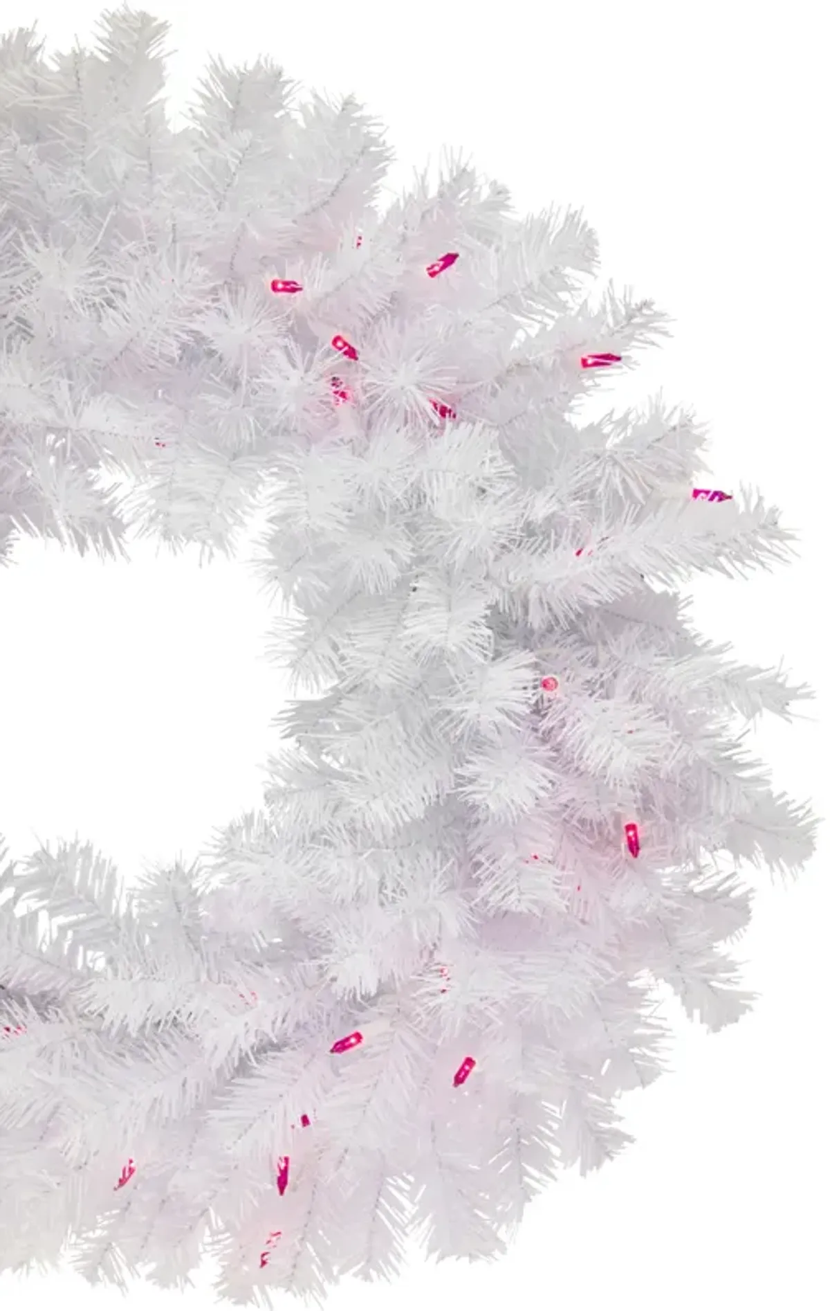 Pre-Lit Geneva White Spruce Artificial Christmas Wreath  24-Inch  Pink Lights