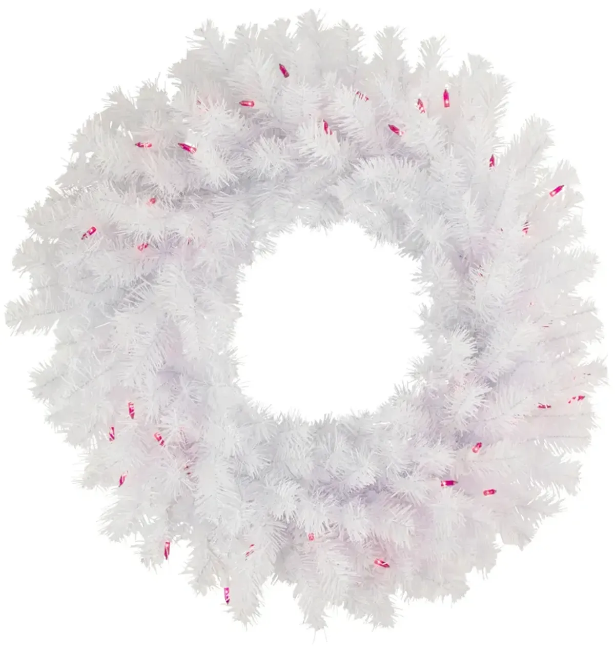 Pre-Lit Geneva White Spruce Artificial Christmas Wreath  24-Inch  Pink Lights