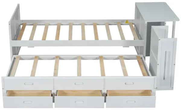 Merax Platform Bed with Desk and Storage Shelf