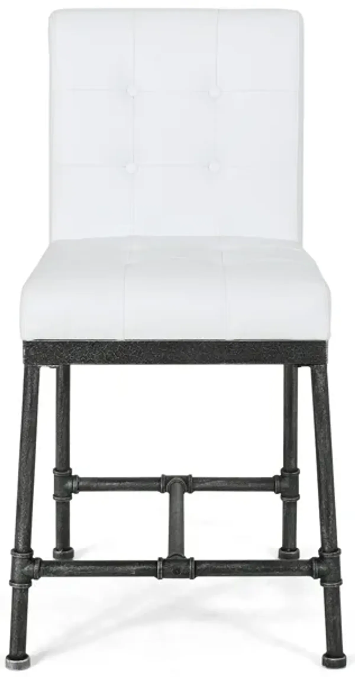 Bruke Counter Height Chair Set of 2, White Tufted Faux Leather, Metal - Benzara