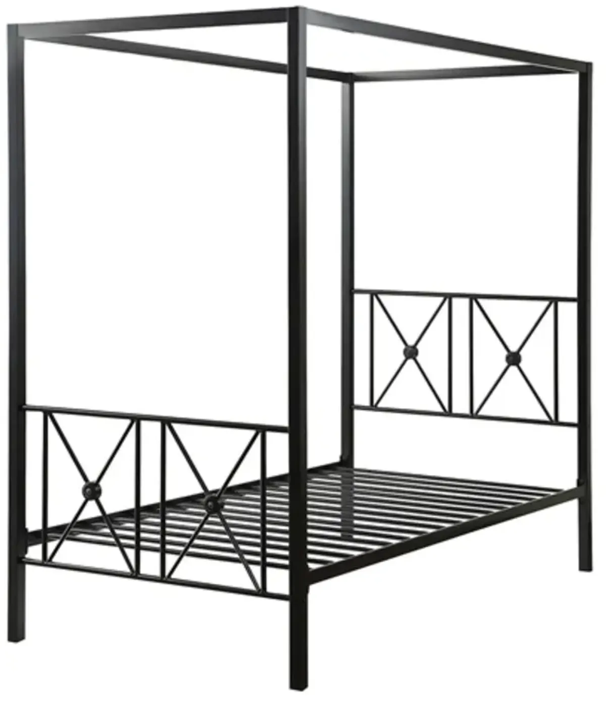 Hivvago Twin size Black Metal Canopy Bed Frame with Medallion Accents