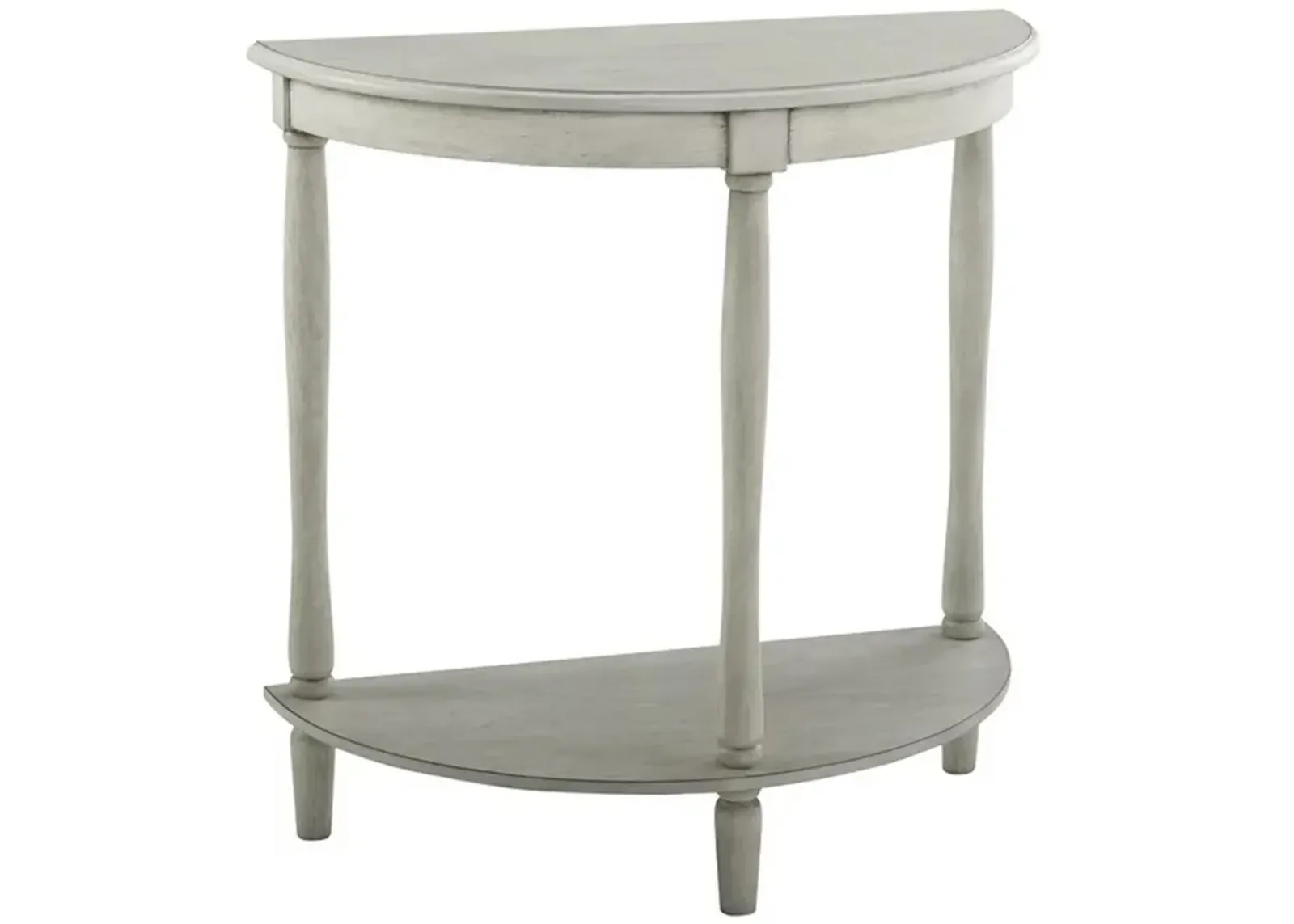 Kiana 28 Inch Side End Table, Bottom Shelf, Semicircle, Antique Gray Wood - Benzara