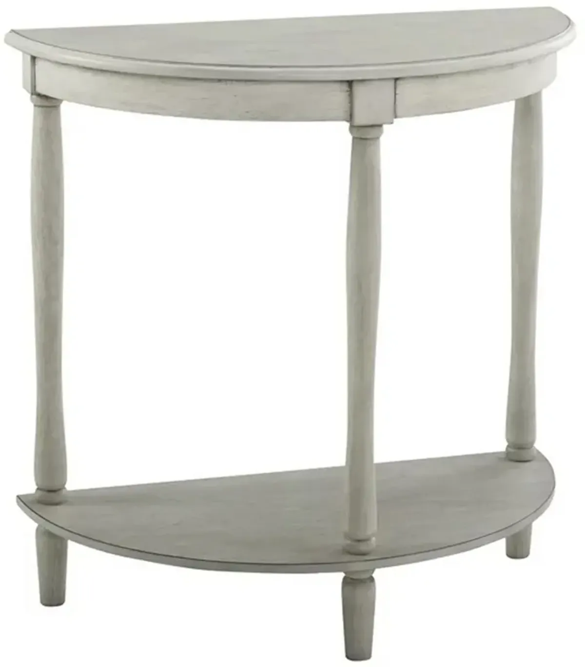 Kiana 28 Inch Side End Table, Bottom Shelf, Semicircle, Antique Gray Wood - Benzara