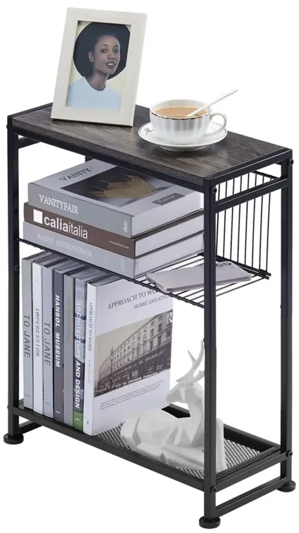 Small Side Table for Small Spaces - Slim End Table with Magazine Holder - 2 in 1 Design Narrow End Table Living Room - Skinny Be