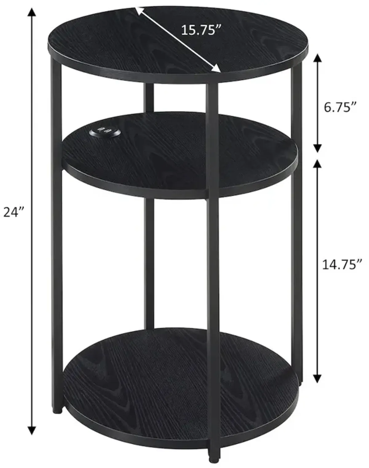 Designs2Go Simon 3 Tier End Table with USB Ports