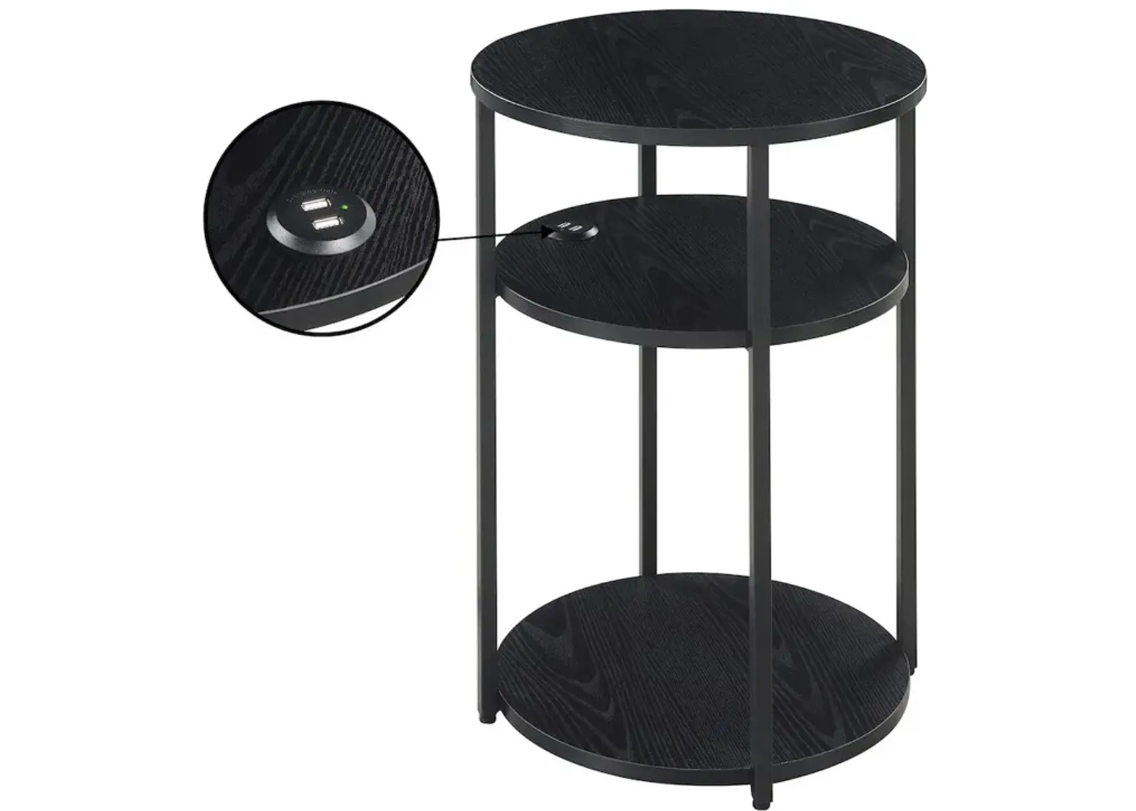 Designs2Go Simon 3 Tier End Table with USB Ports