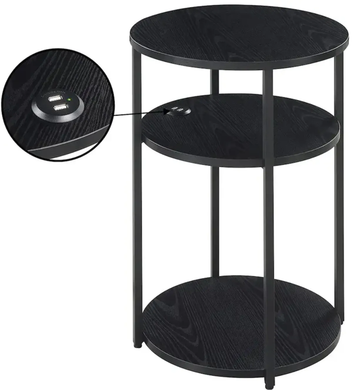 Designs2Go Simon 3 Tier End Table with USB Ports