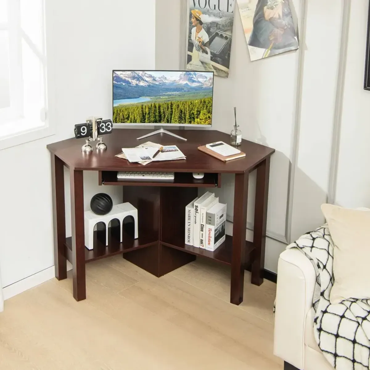 Wooden Study Computer Corner Desk with Drawer