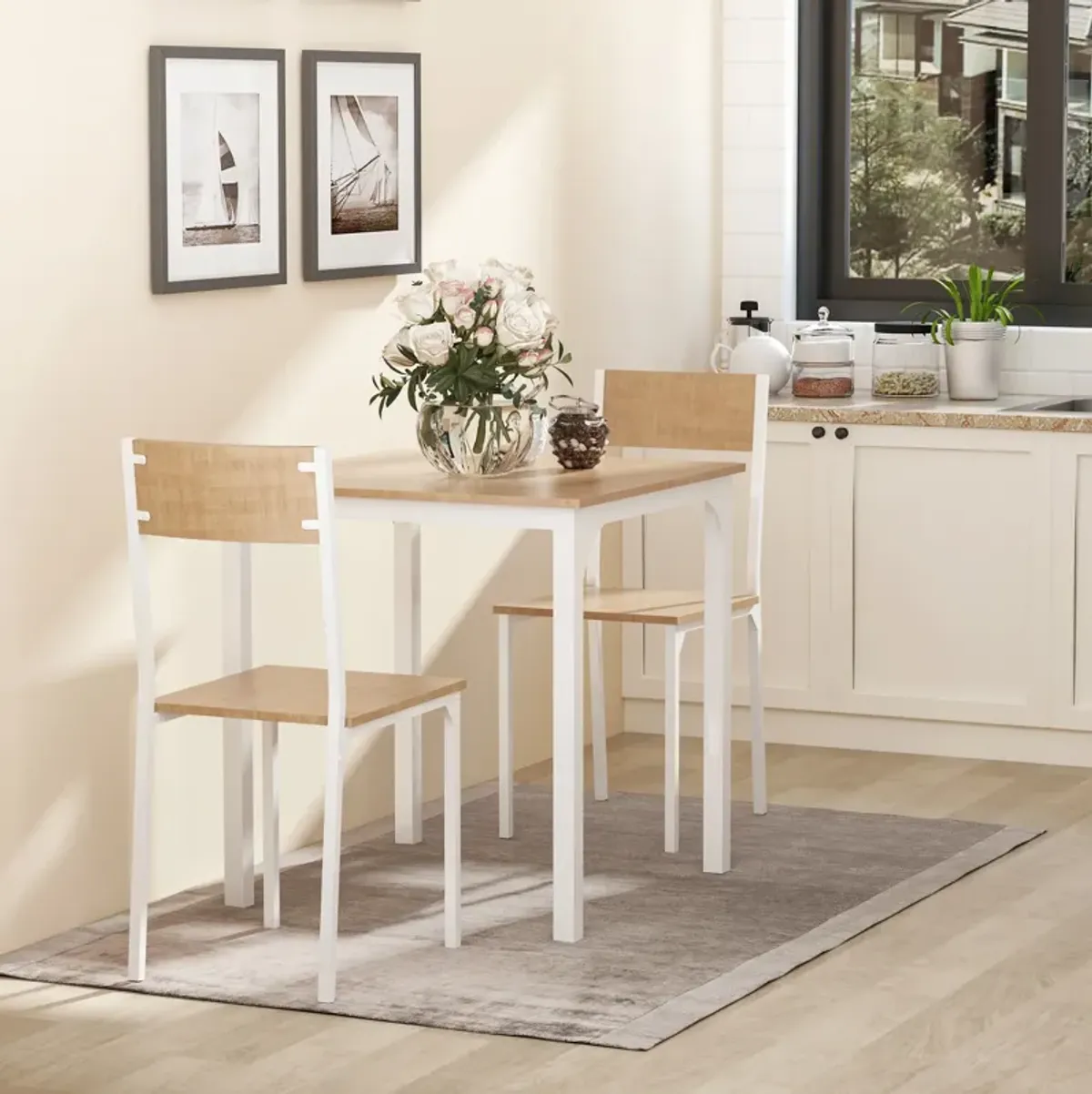 Modern Kitchen Table and 2 Chairs Furniture Collection with Sturdy Metal Frame