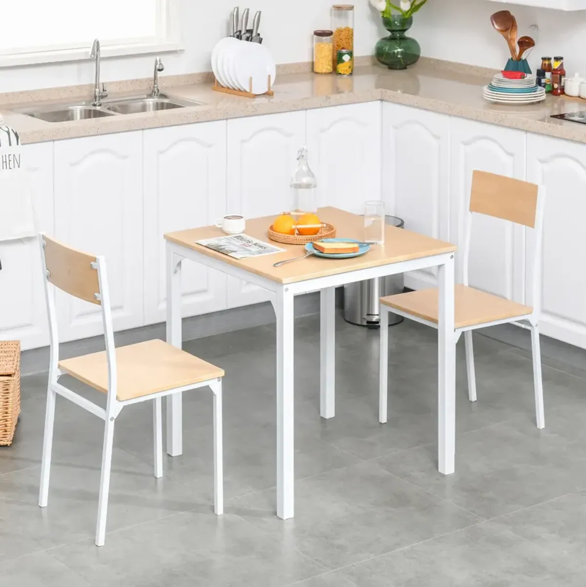 Modern Kitchen Table and 2 Chairs Furniture Collection with Sturdy Metal Frame