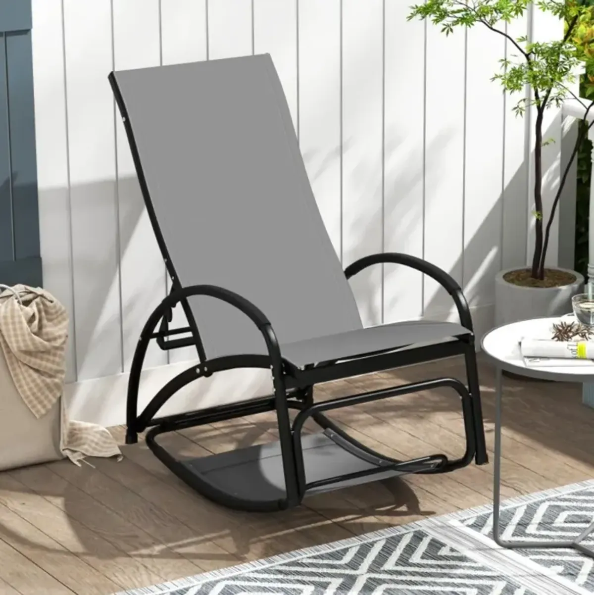 Hivvago 2-in-1 Outdoor Rocking Chair with 4-Position Adjustable Backrest for Patio Porch Poolside