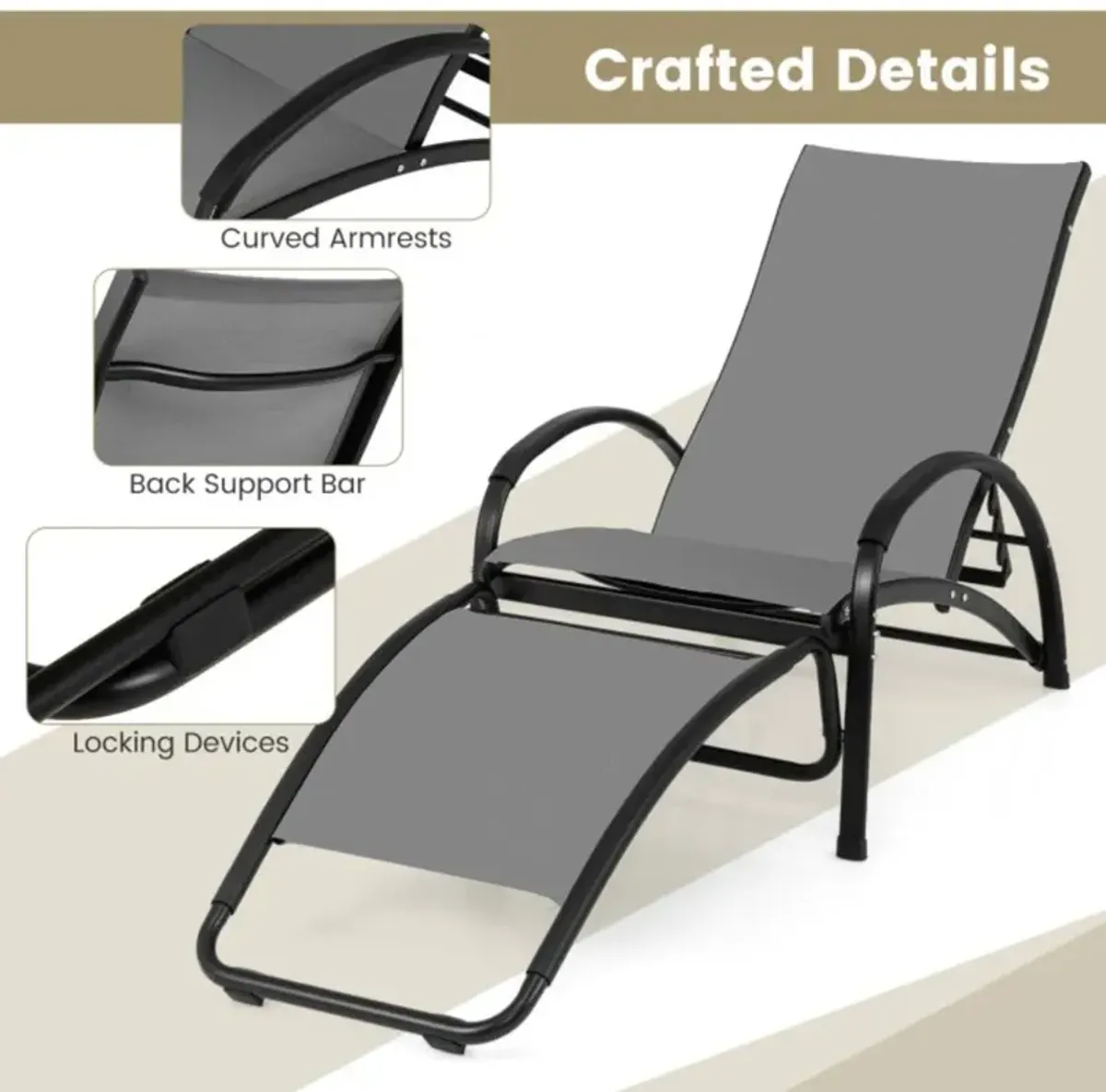 Hivvago 2-in-1 Outdoor Rocking Chair with 4-Position Adjustable Backrest for Patio Porch Poolside