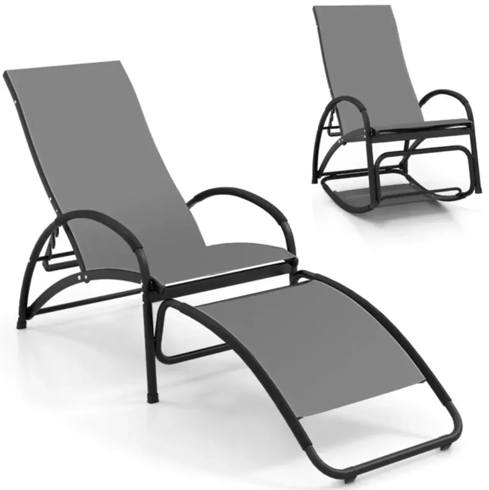 Hivvago 2-in-1 Outdoor Rocking Chair with 4-Position Adjustable Backrest for Patio Porch Poolside