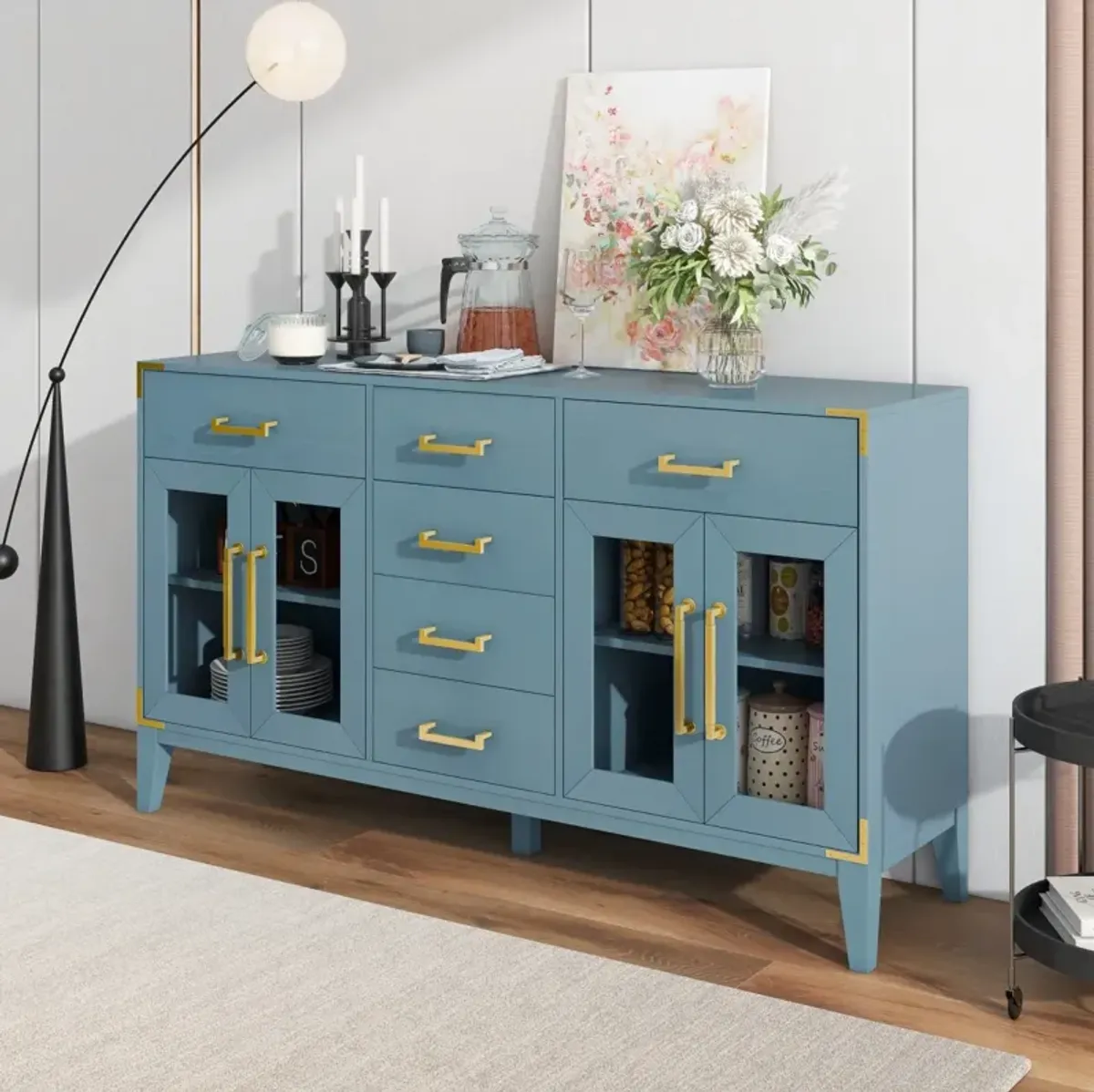 6-drawer 2-cabinet sideboard in antique blue