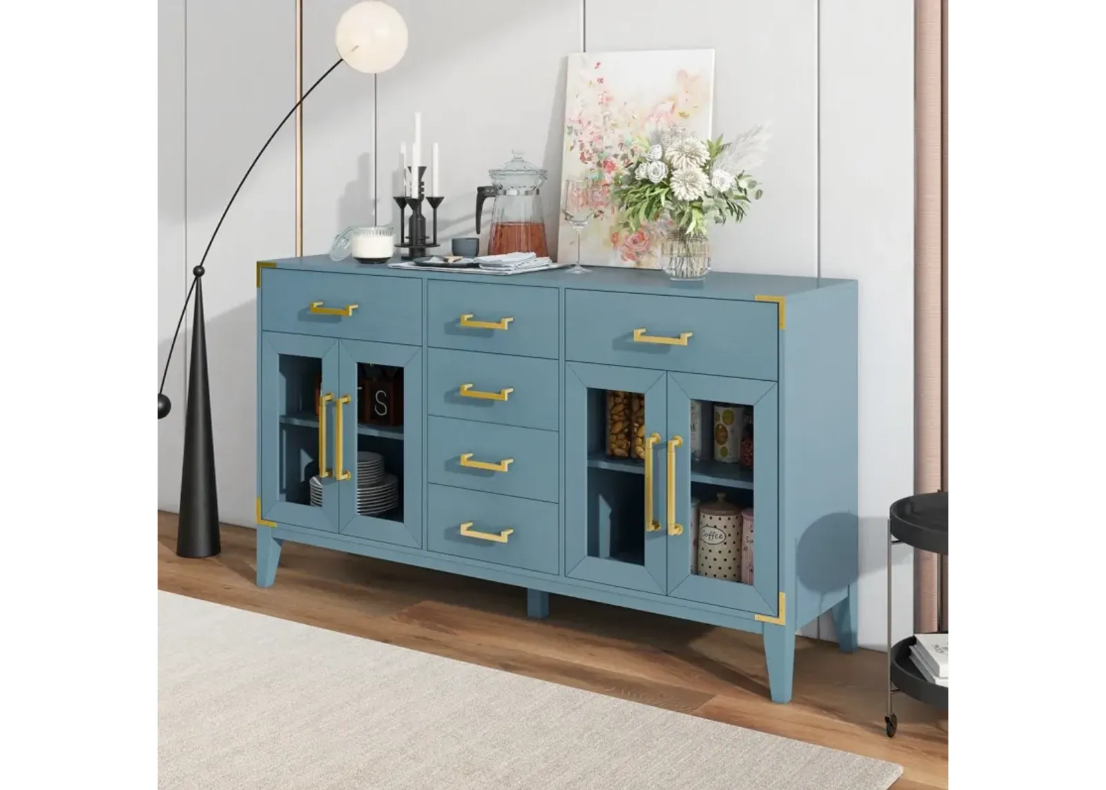 6-drawer 2-cabinet sideboard in antique blue