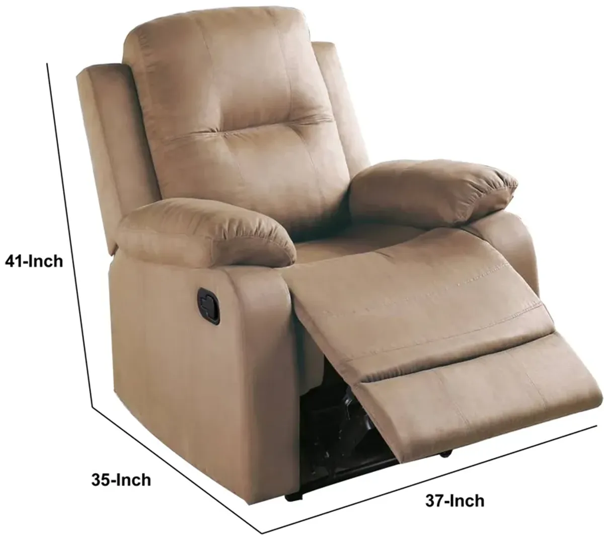 Fabric Upholstered Recliner with Tufted Back, Beige-Benzara