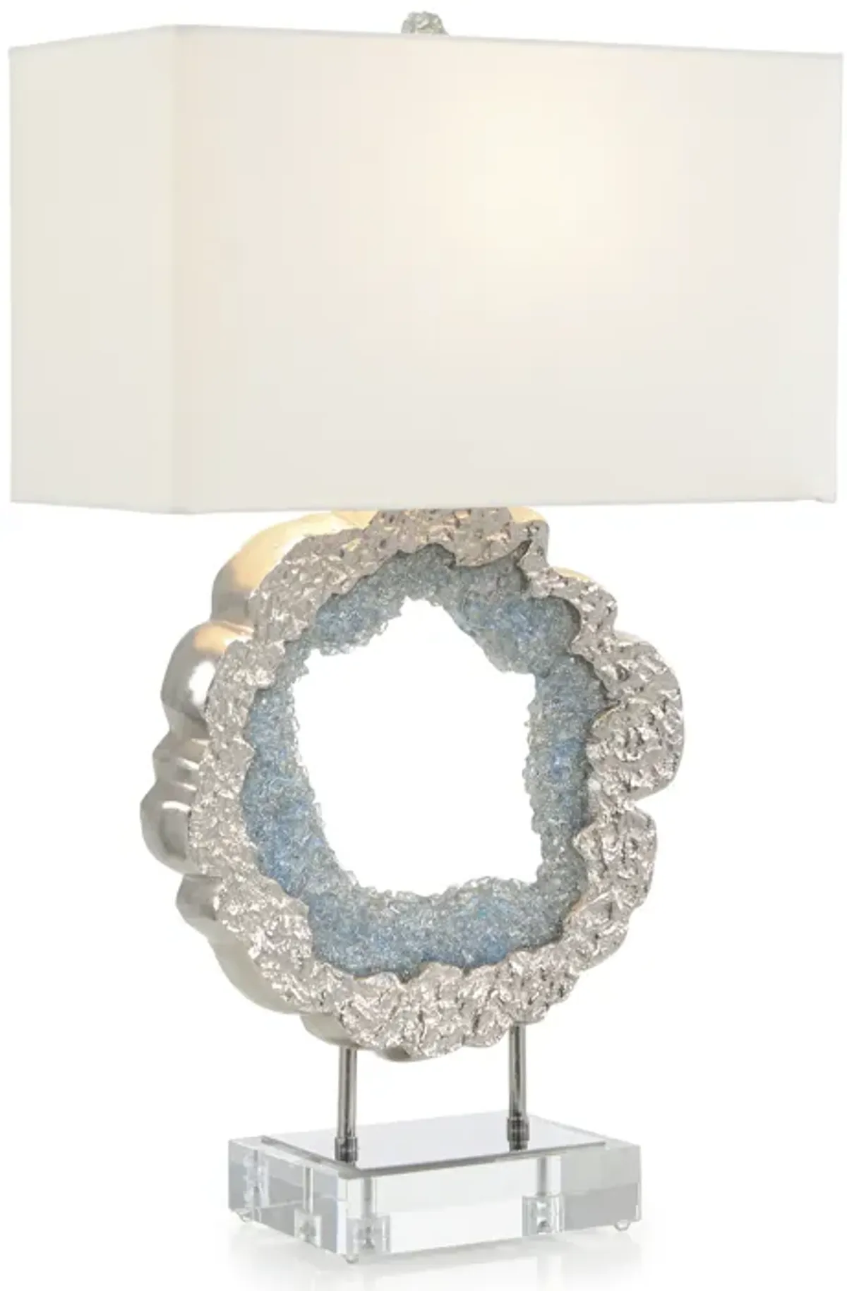 Hammered Nickel and Sea Blue Geode Table Lamp