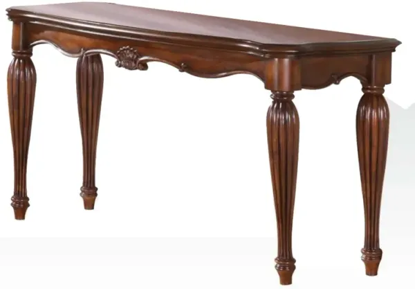 Wooden Sofa Table with Carved Details, Cherry Brown-Benzara