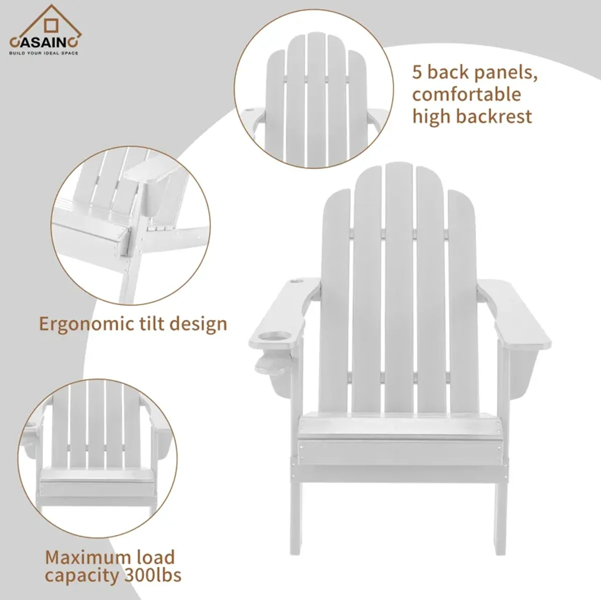 Traditional Curveback Plastic Patio Adirondack Chair with Cup Holder and umbrella holder Outdoor