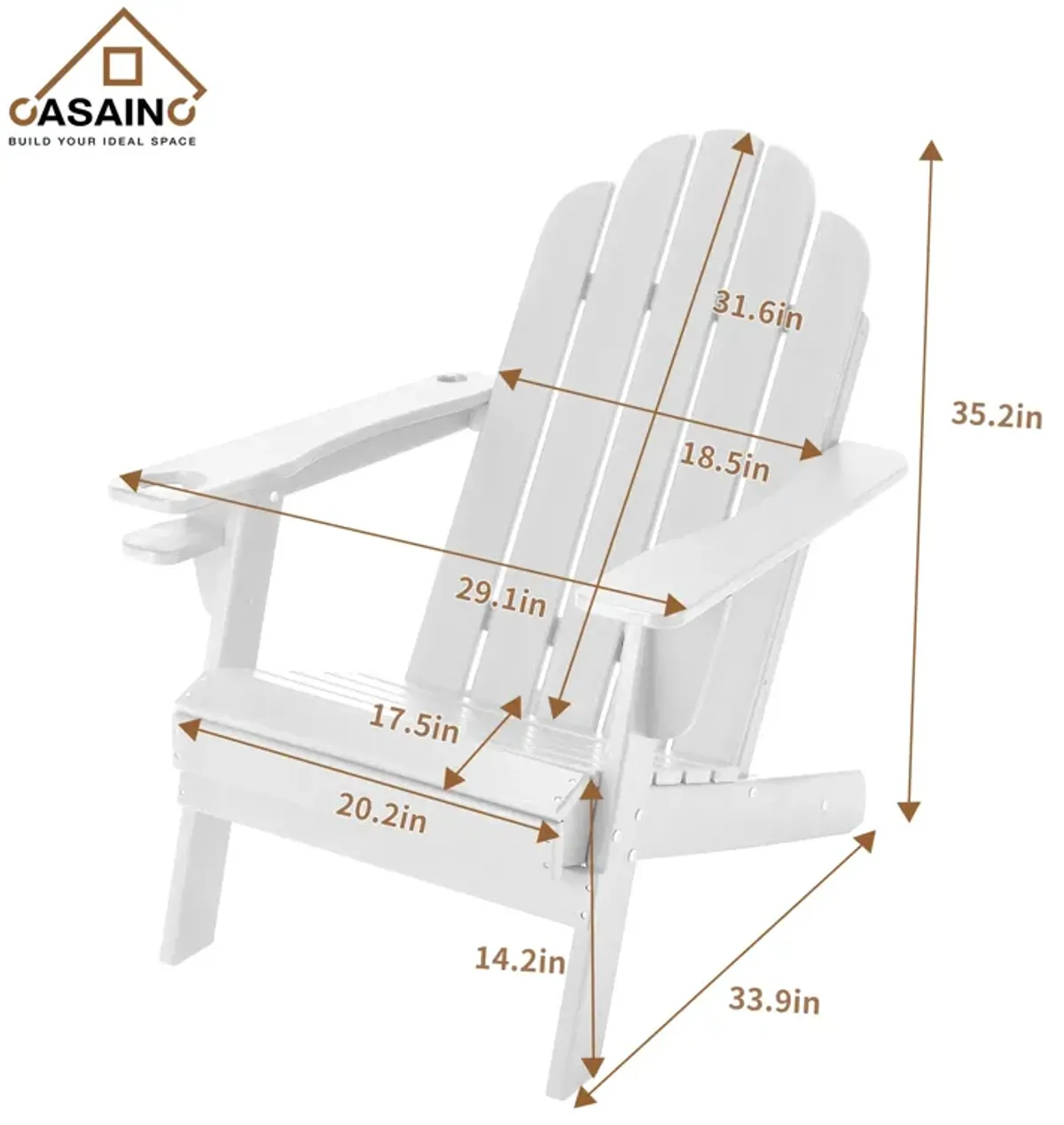 Traditional Curveback Plastic Patio Adirondack Chair with Cup Holder and umbrella holder Outdoor