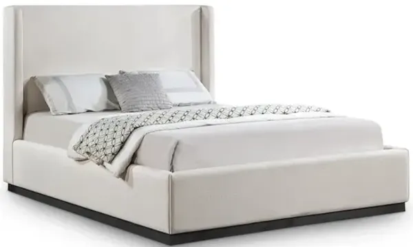 Meridian Furniture Flynn Beige Linen Textured Fabric Queen Bed