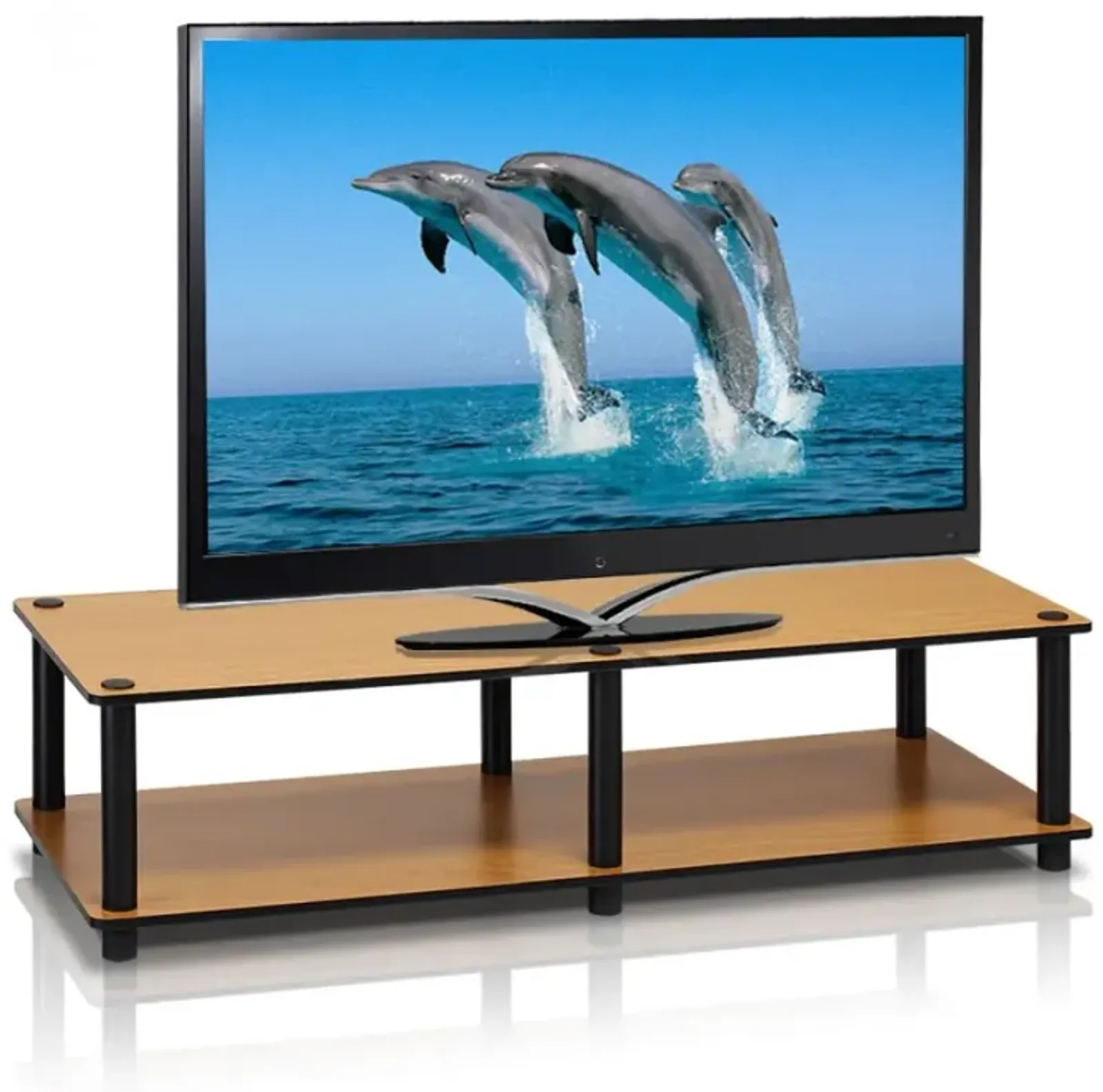 Just No Tools Wide TV Stand, Light Cherry w/Black Tube