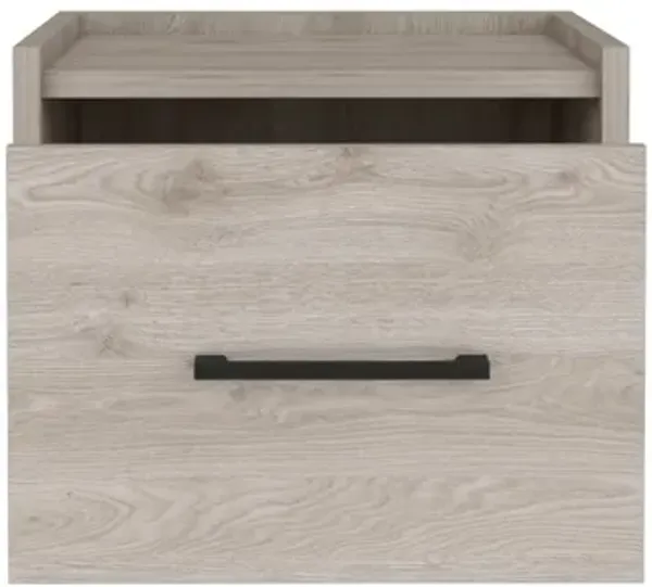 Contemporary One Drawer Floating Nightstand – Stylish Faux Wood Bedside Table