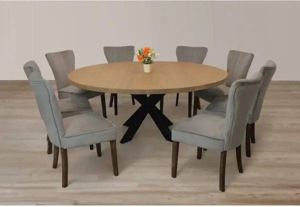 9-Piece 72 Dining Set 8 Cleo Dining Chairs in Mink Velvet Fabric Dark Brown Legs