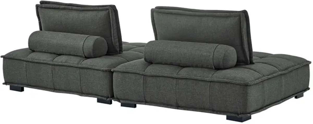 Saunter Tufted Fabric 2-Piece Loveseat Gray