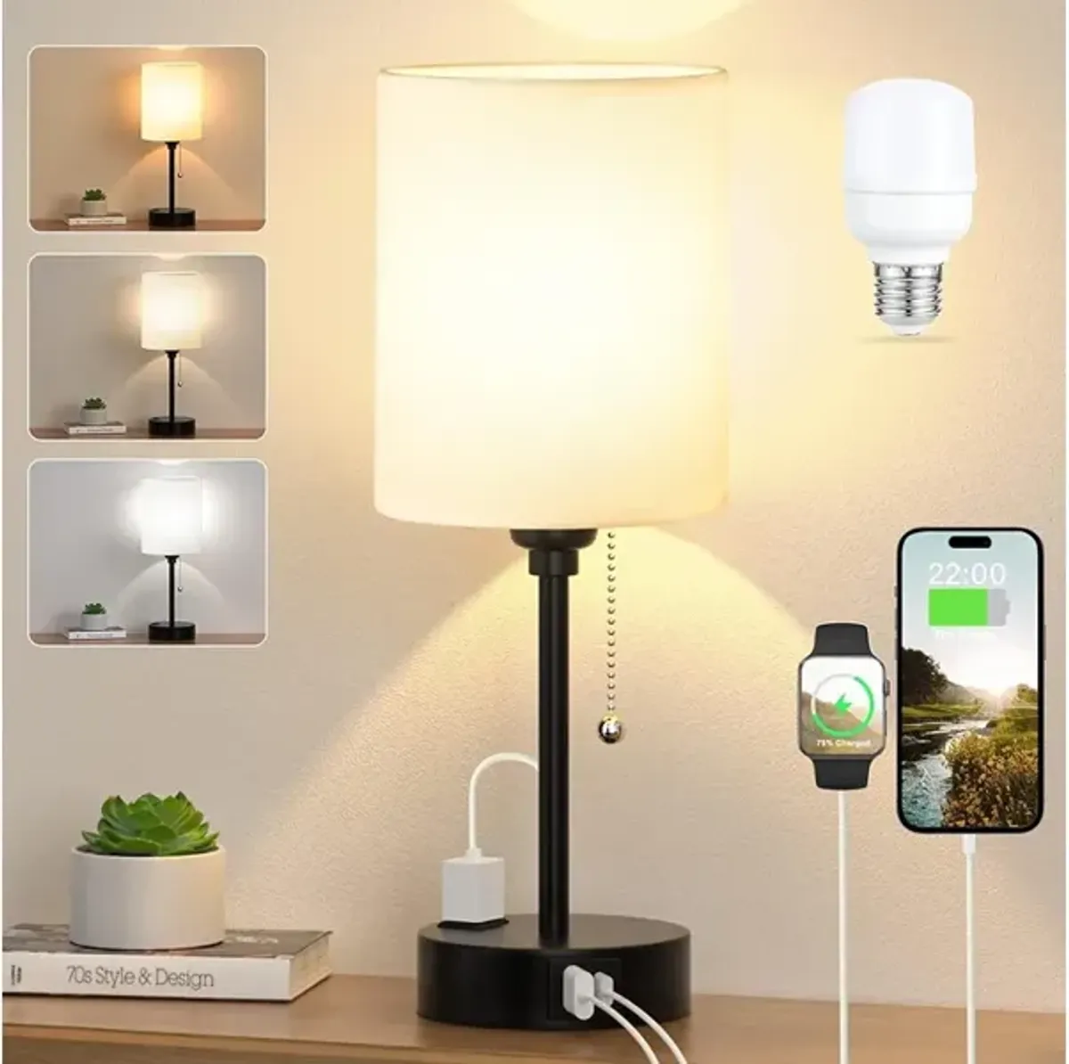 Pull Chain Table Lamps with AC Outlet