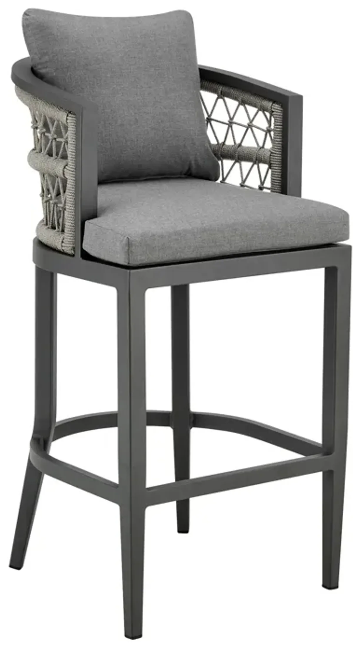 Hosa 26 Inch Outdoor Patio Counter Stool Chair, Gray Aluminum, Woven Rope - Benzara