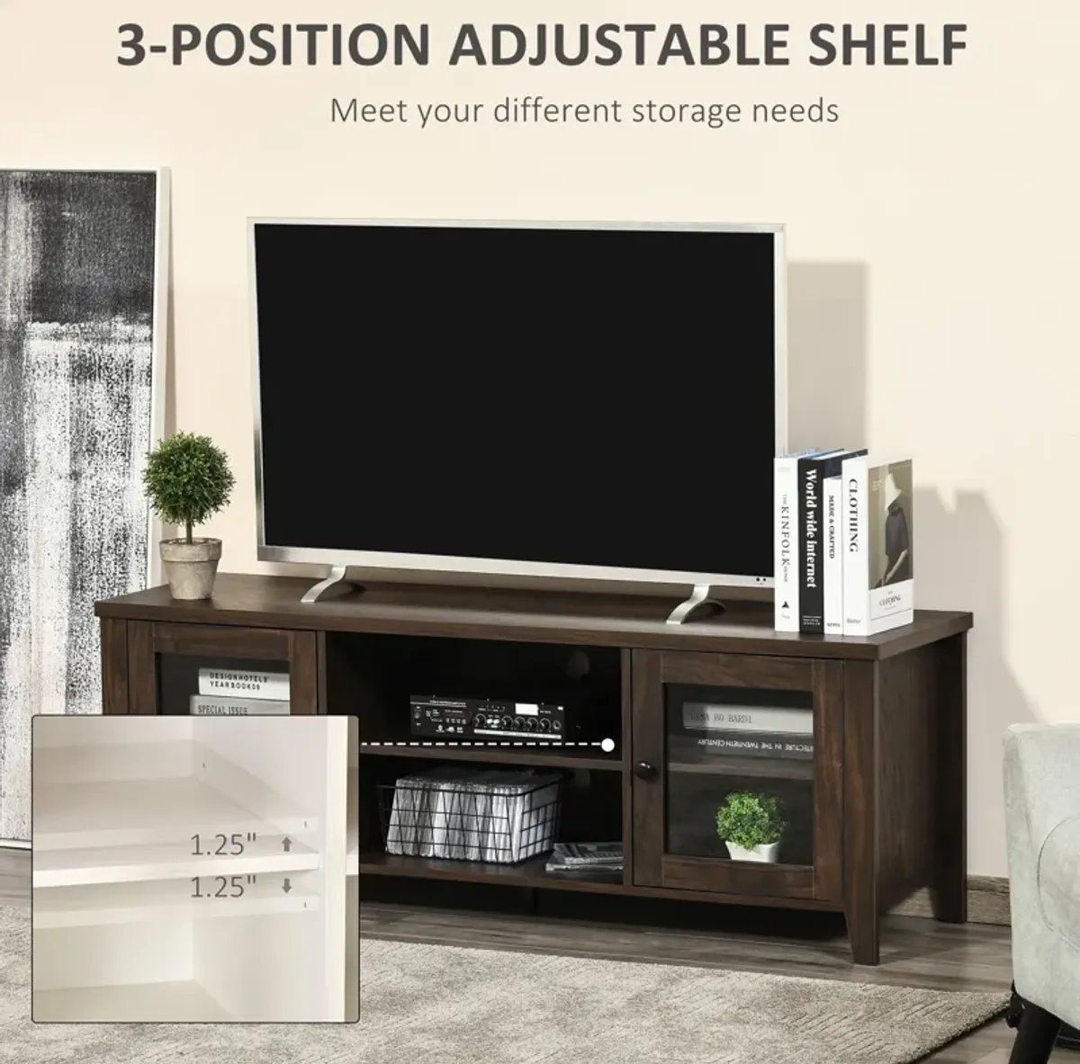 Brown TV Unit: Elegant Stand with Storage for 60" Televisions