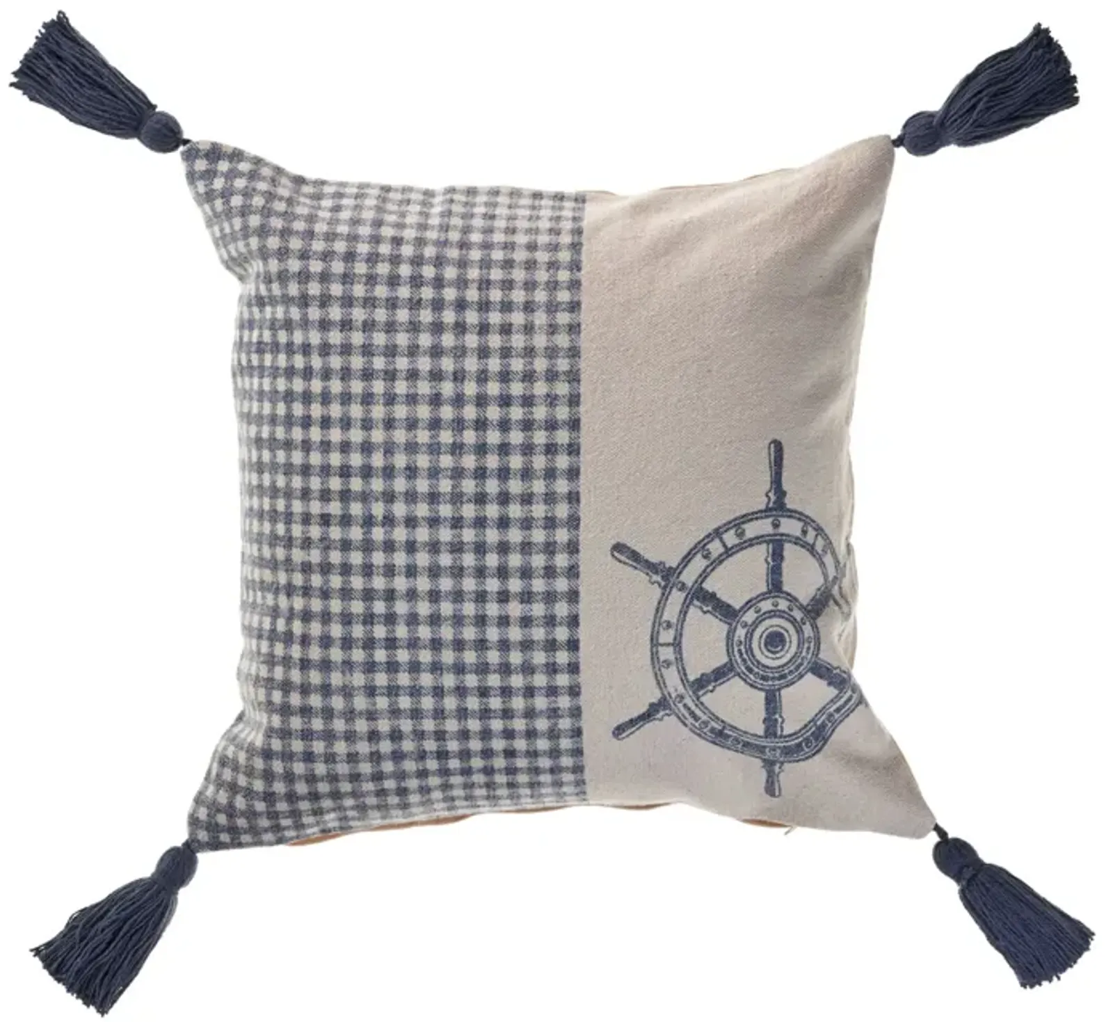 18" Blue and Cream Nautical Gingham Handmade Square Throw Pillow