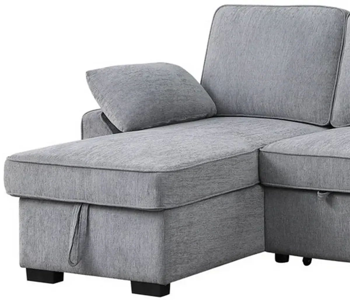 Ken 91 Inch Sectional Sofa, Drop Table, Storage Chaise, Light Gray Chenille - Benzara