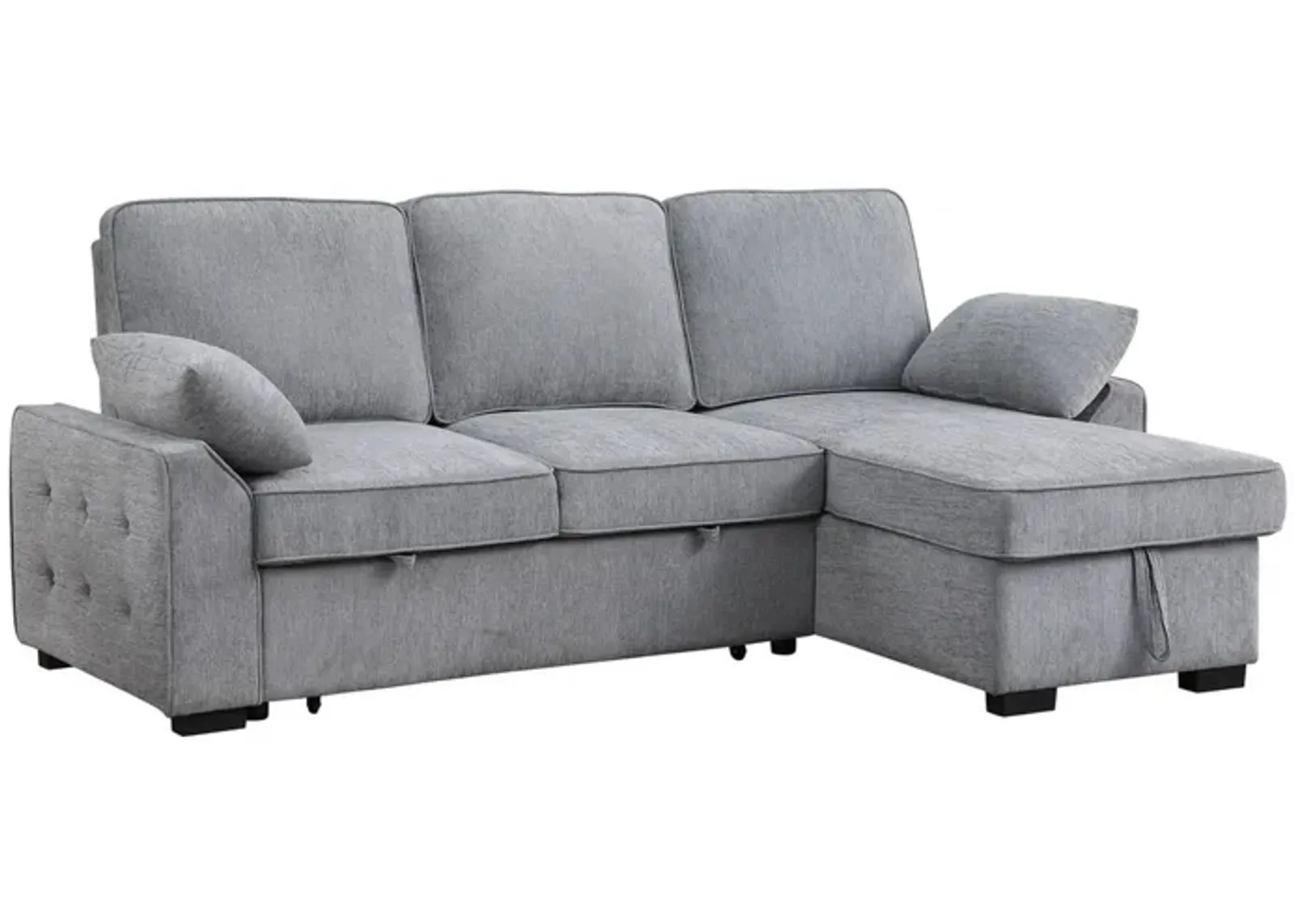 Ken 91 Inch Sectional Sofa, Drop Table, Storage Chaise, Light Gray Chenille - Benzara