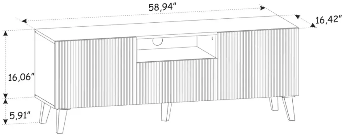 TV Stand RAVENNA F 59'' 2D1S Milled MDF Fronts Black Matt / Natural Artisan Oak