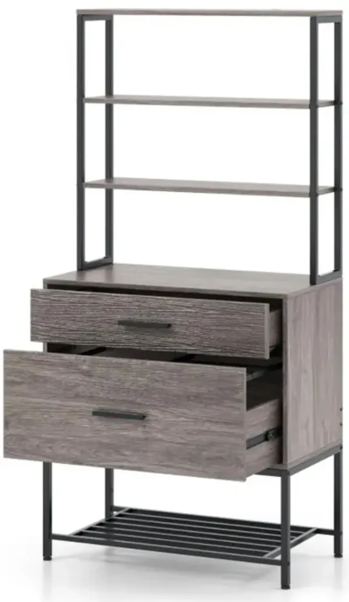 Freestanding File Cabinet with Charging Station and 3-Tier Open Shelves