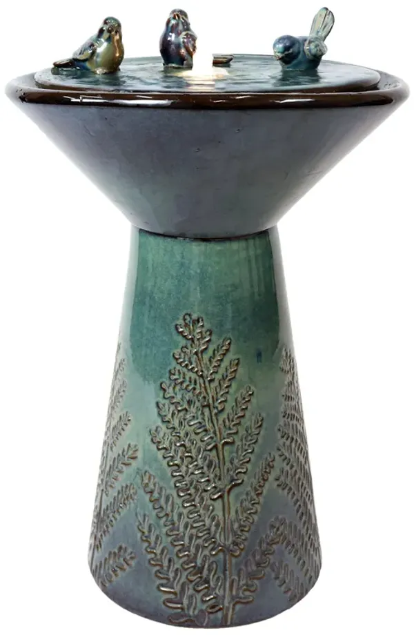 Sunnydaze Gathering Birds Ceramic Outdoor Fountain with LED Lights - 28 in